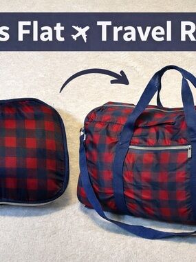 Foldable Plaid Travel Duffel Bag Red Black Lightweight Carry-On